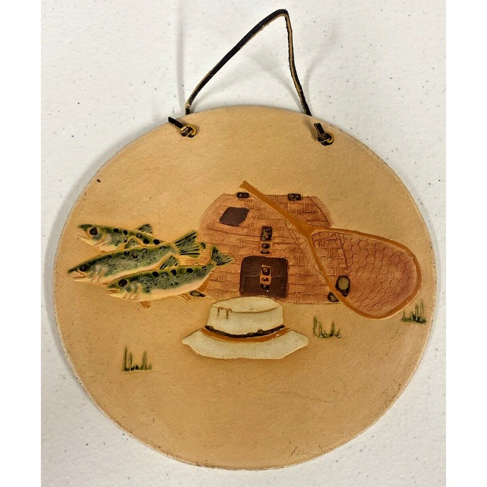 Art Pottery Wall Hanging Tile Eloise Studio Billings Montana Fishing Man Cave